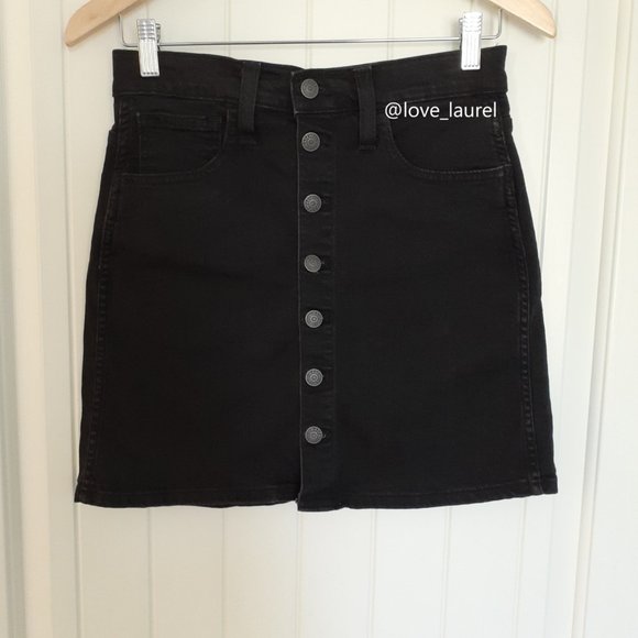 NWT Madewell Black Button Front Denim Mini Skirt Size 25 - Picture 1 of 10